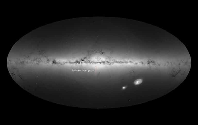 1143px The Sagittarius dwarf galaxy in Gaias all sky view ESA399651 1024x645 1