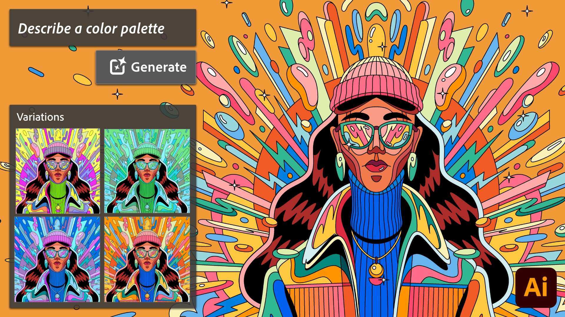Adobe、Illustratorに生成AIにより再配色する機能「Generative Recolor」を追加